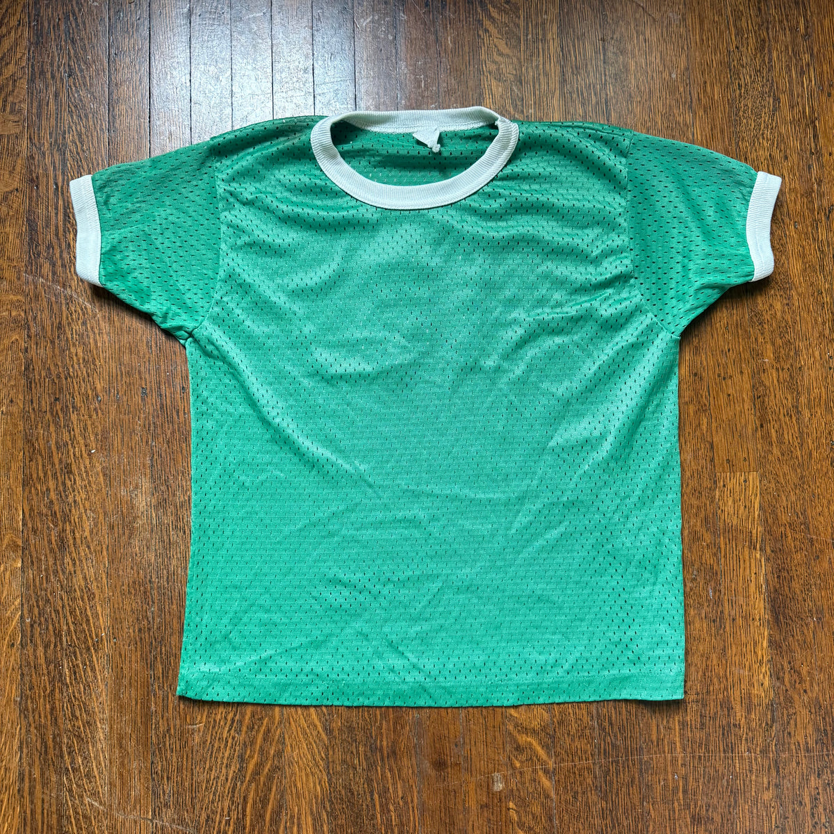 1970s Green Mesh Jersey T-Shirt, Southern Athletic Youth Large/Adult Small, No 15