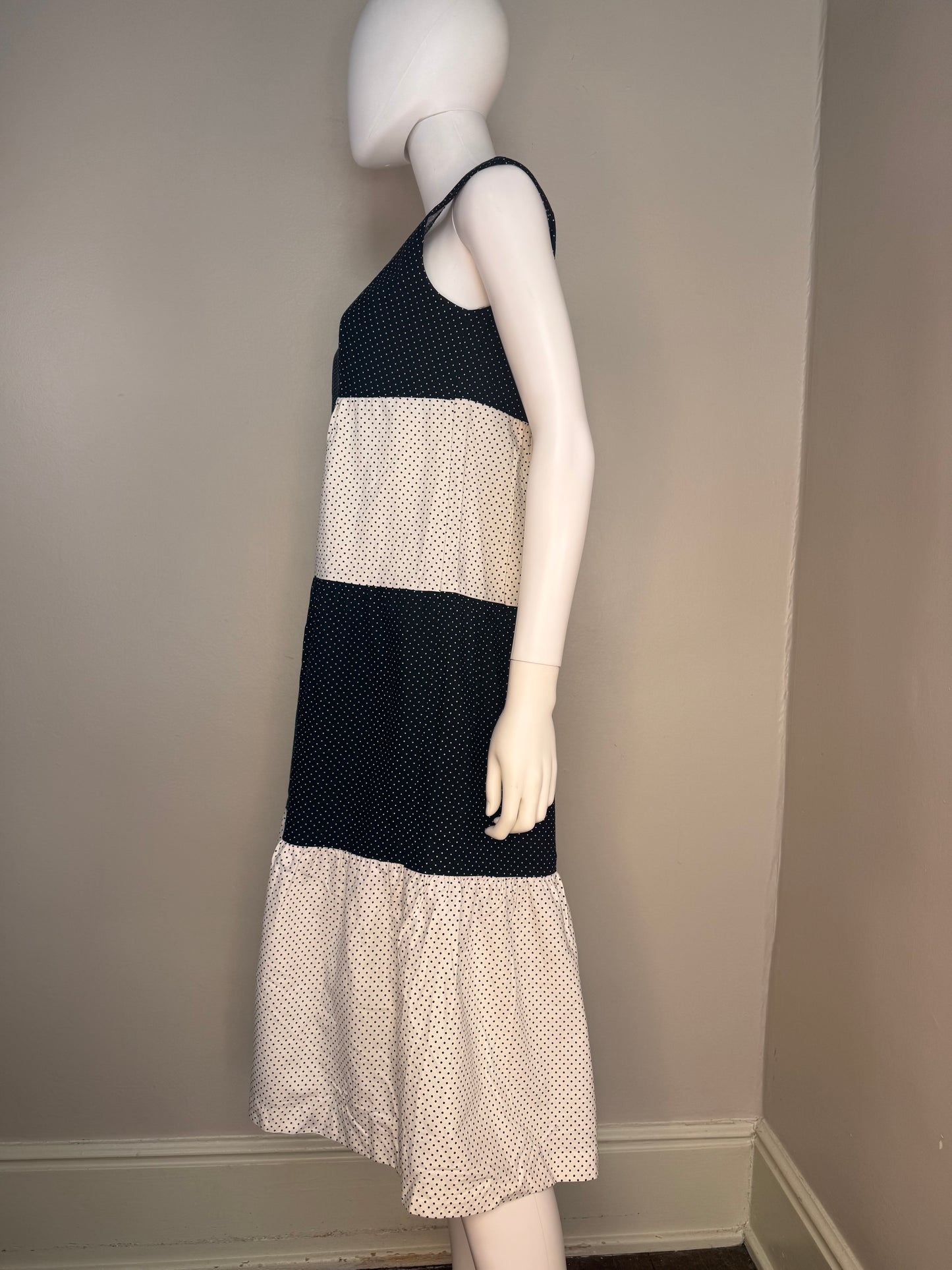 1970s Black and White Dot Sleeveless Dress, Tiklas Finland Size Small, Sundress