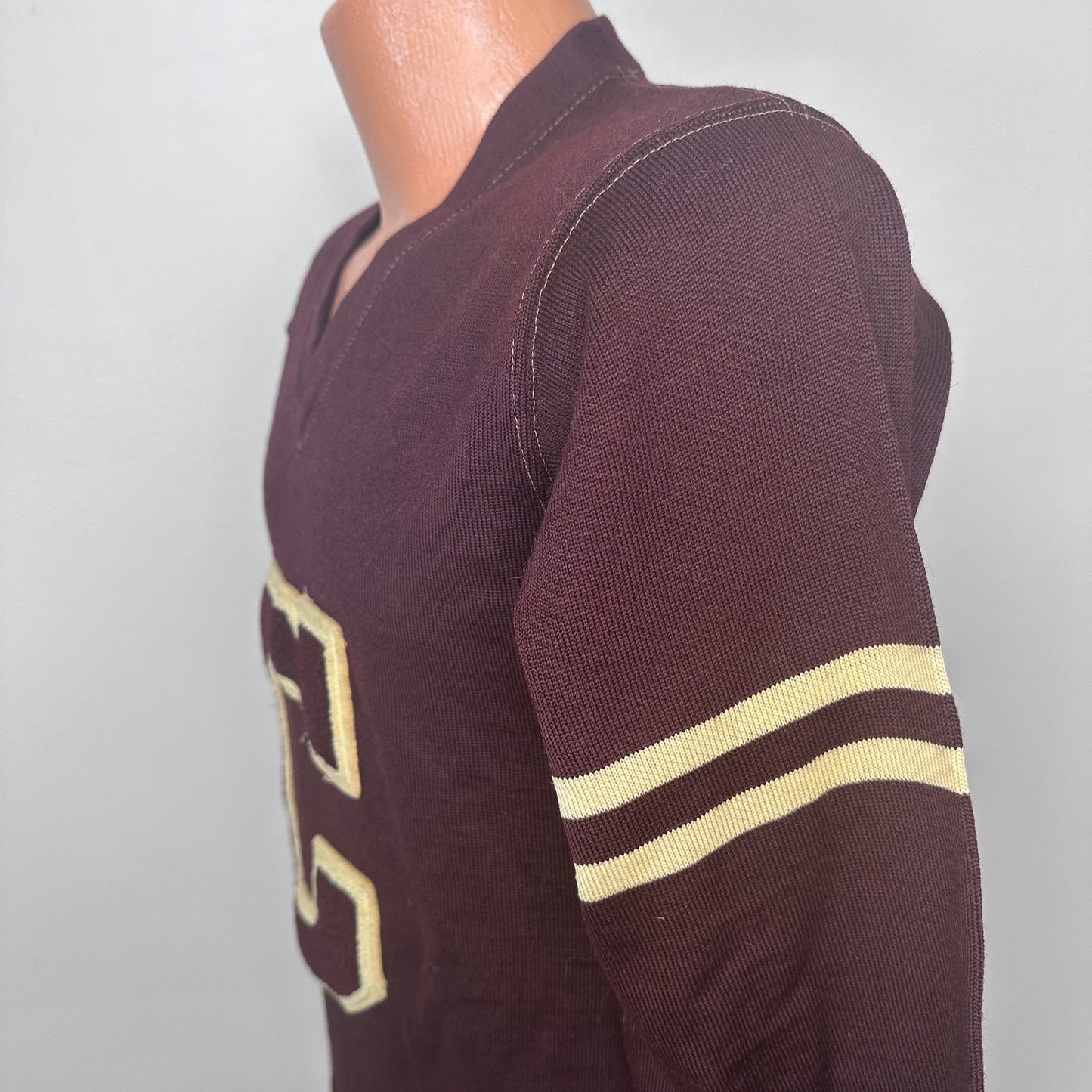 1930s Maroon V Neck Varsity Sweater, Sand Knit Athletic Knitwear Chicago Size Medium