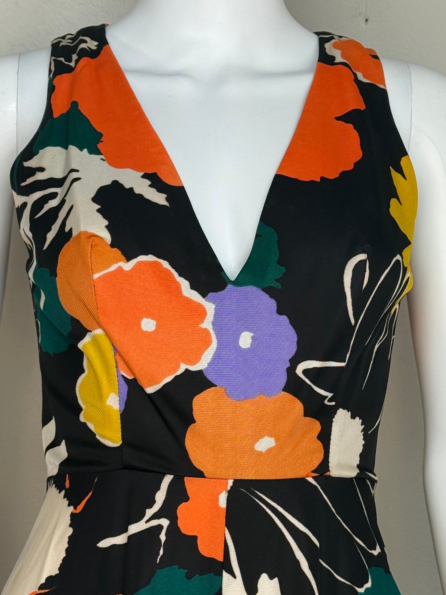1960s/70s Black Floral Wide Leg Jumpsuit, Size XXS/XS