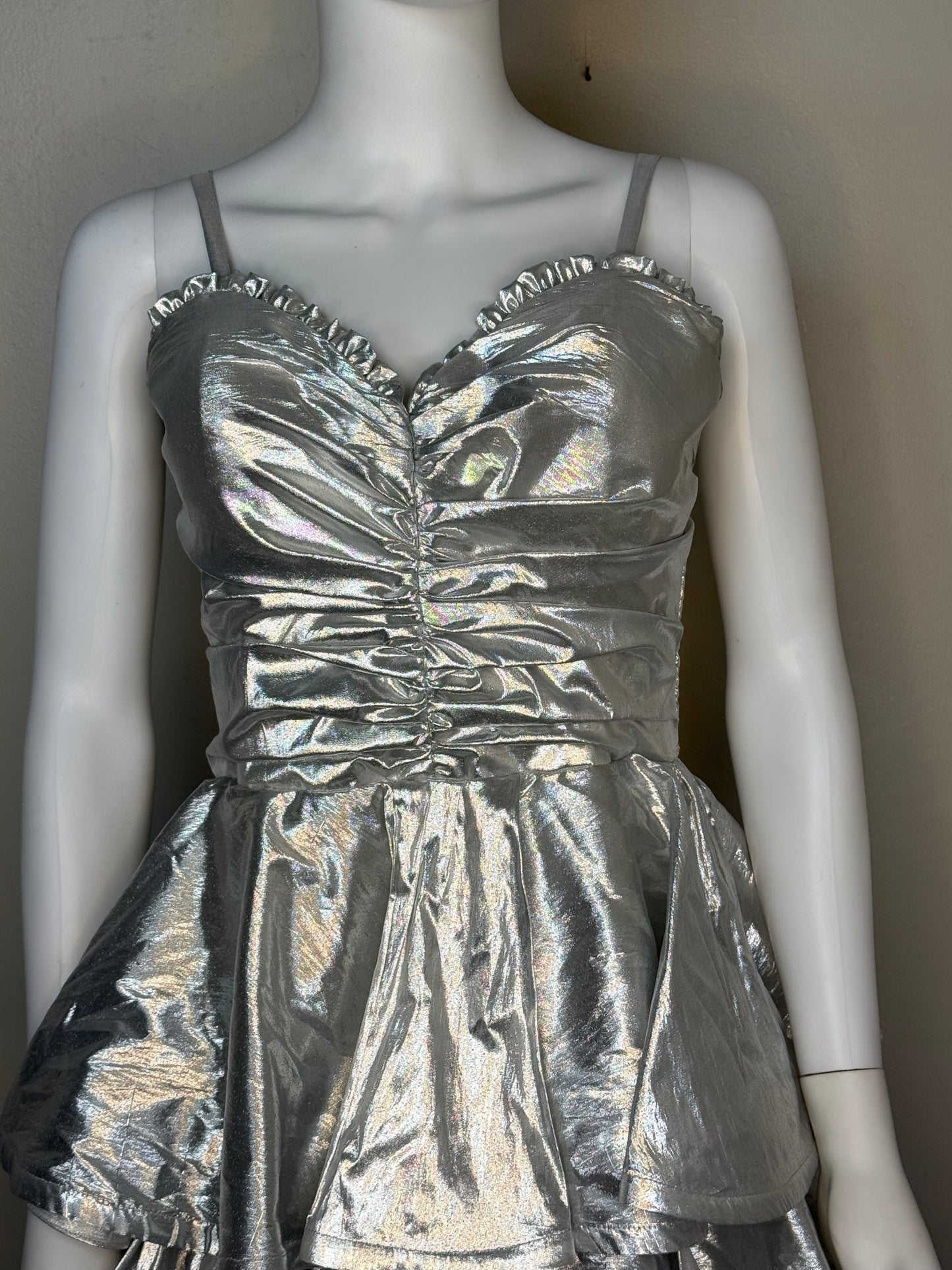 1980s Silver Lame Dress, Joy Stevens Size Small, 80s Prom