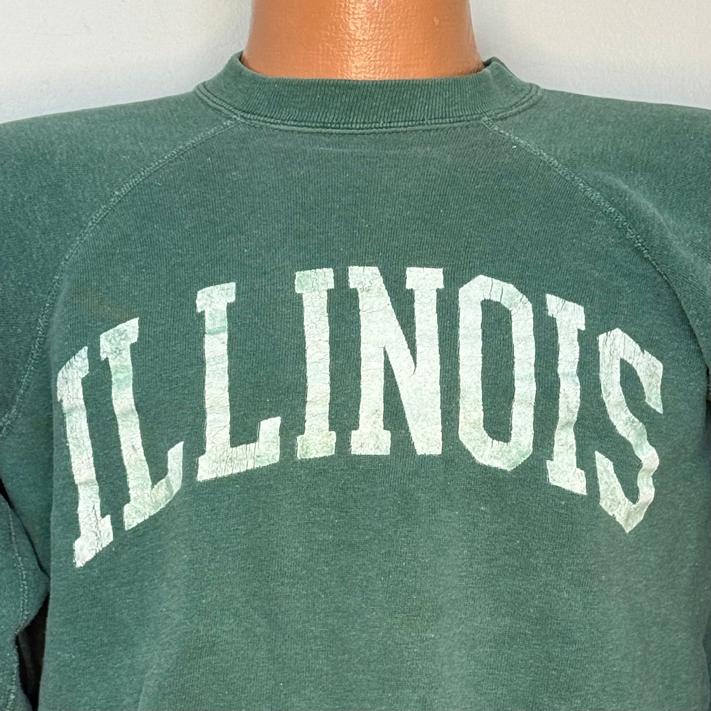 1950s/60s Illinois University Sweatshirt, Size Medium-Large, Faded Green