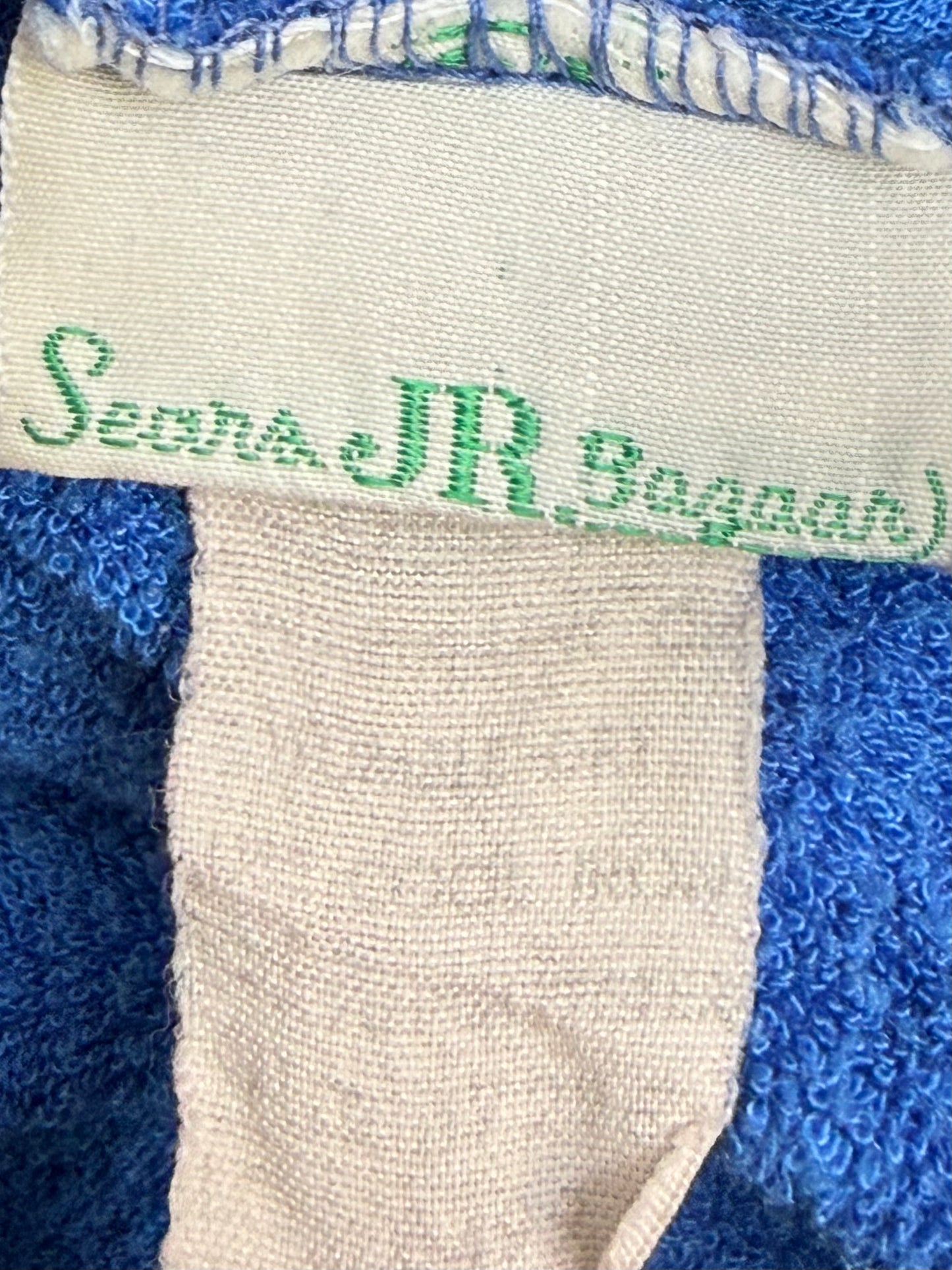 1970s Blue Terry Cloth Shorts with Yellow Side Stripes, Sears Jr Bazaar Size X-Small