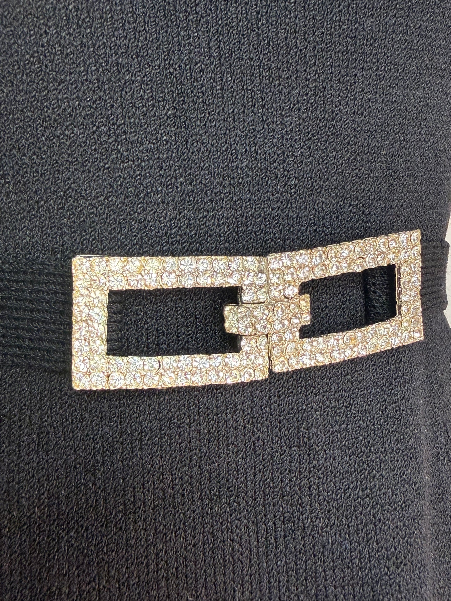 1960s/70s St John Knits Black Sleeveless Sweater Dress and Matching Short Sleeve Cardigan, Size X-Small