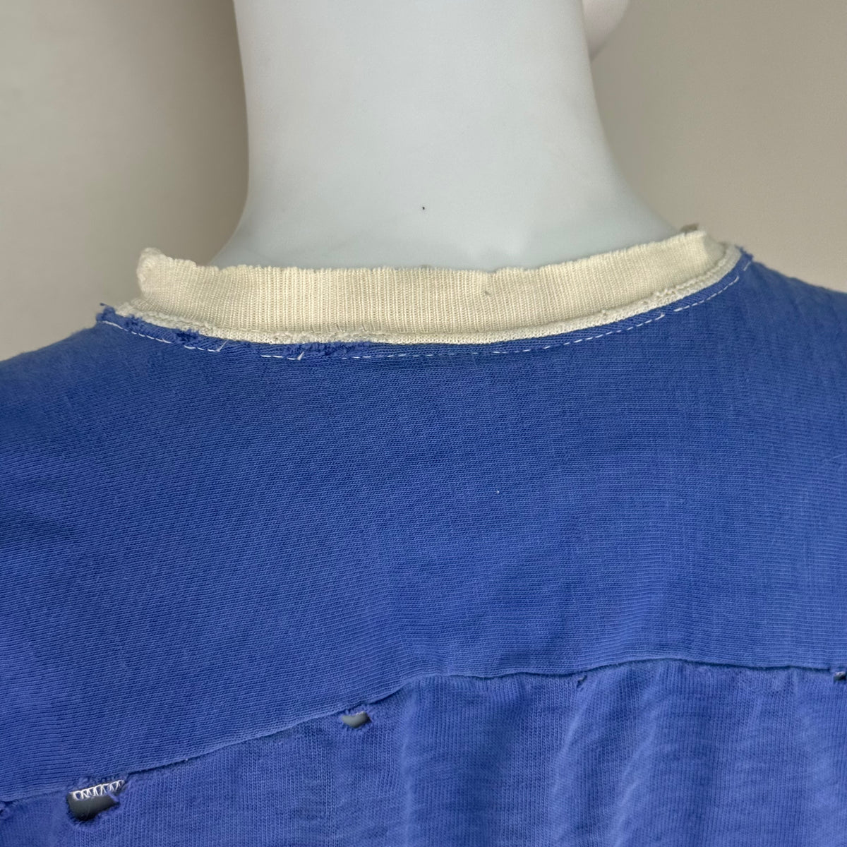 1960s Blue Cotton Jersey T-Shirt, HaneSport Size Small, No. 18, Distressed