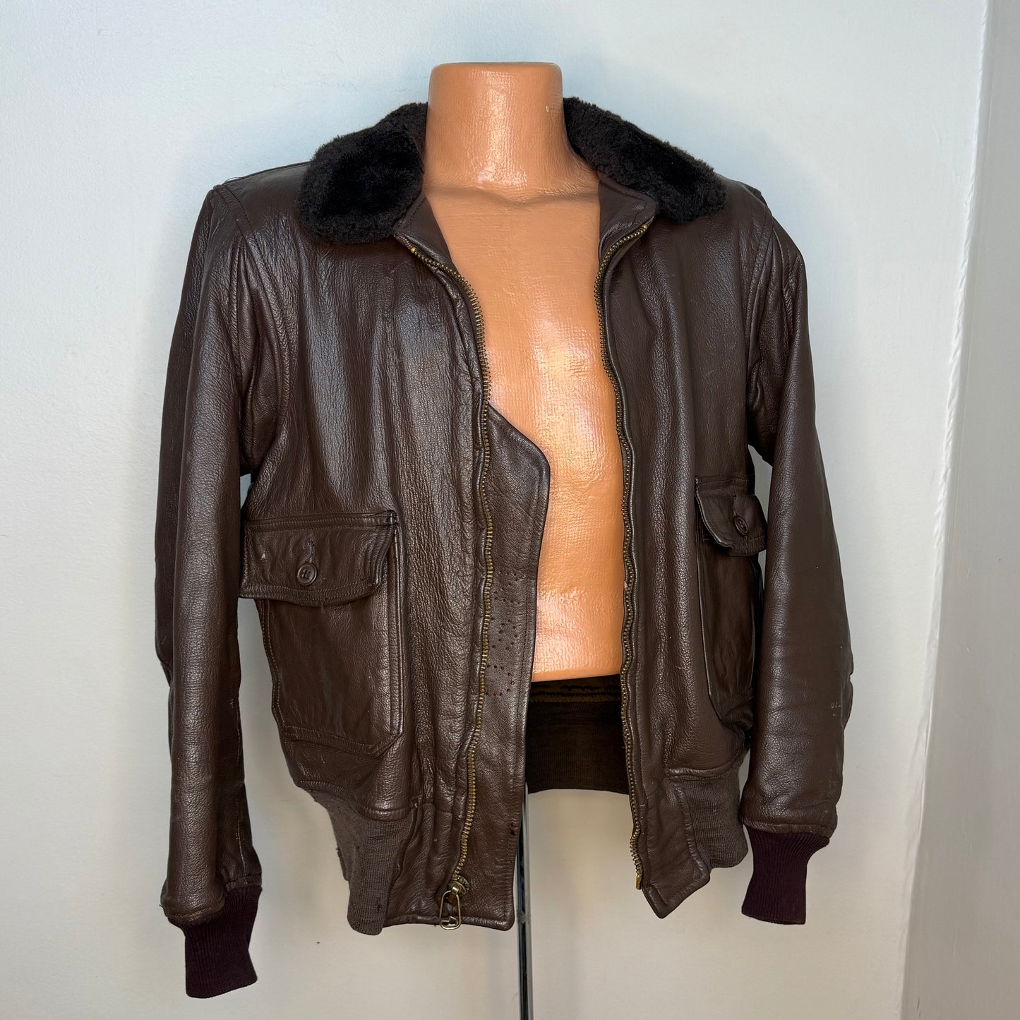 1970s USN Type G-1 Bomber Jacket, Flyers Intermediate, 1972 Vietnam War Era Military Flight Coat, Bill Bros Size 42