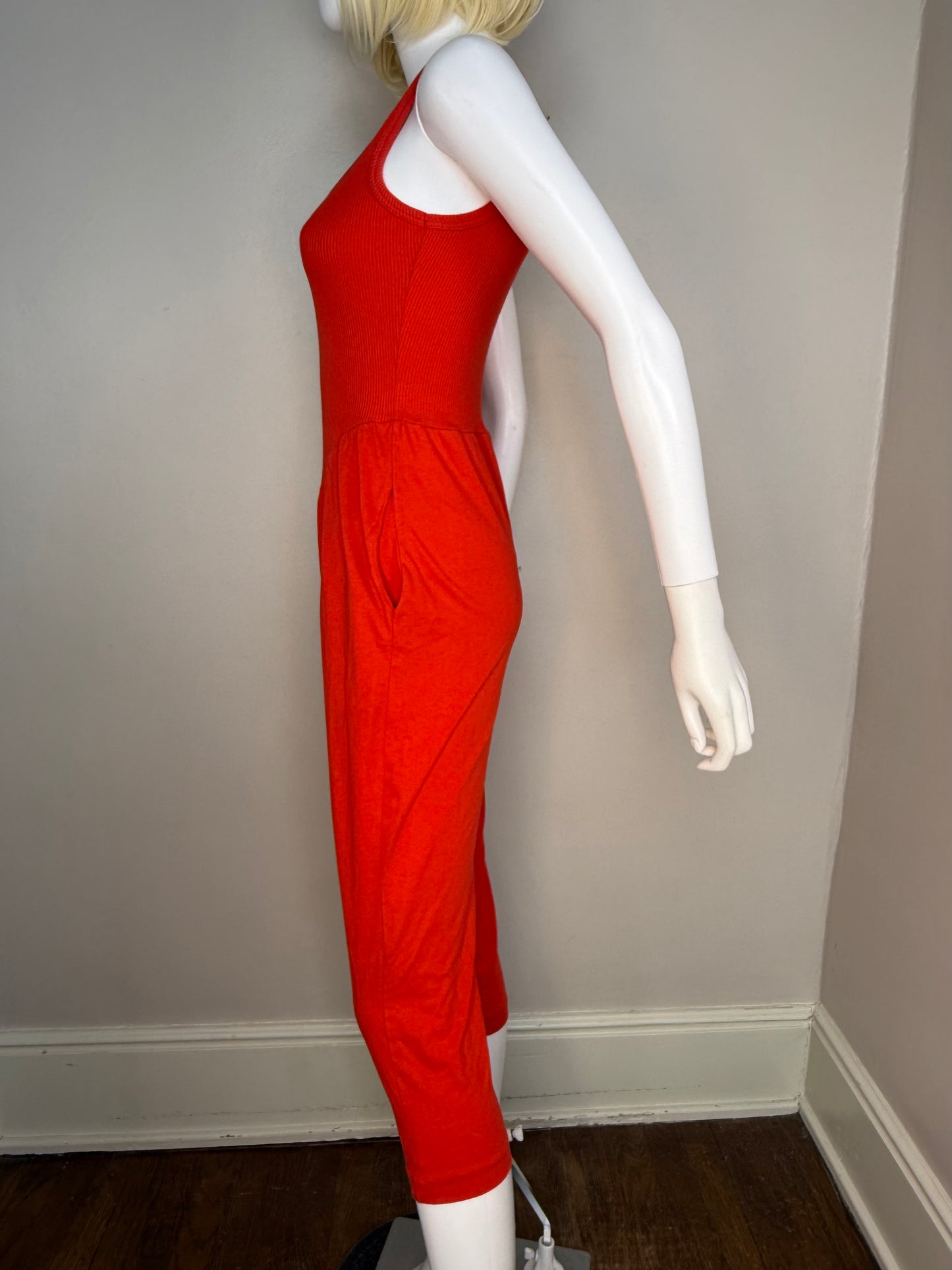 1980s Red Knit Jumpsuit, Hang Ten Size XS/Small, Sleeveless, Capri