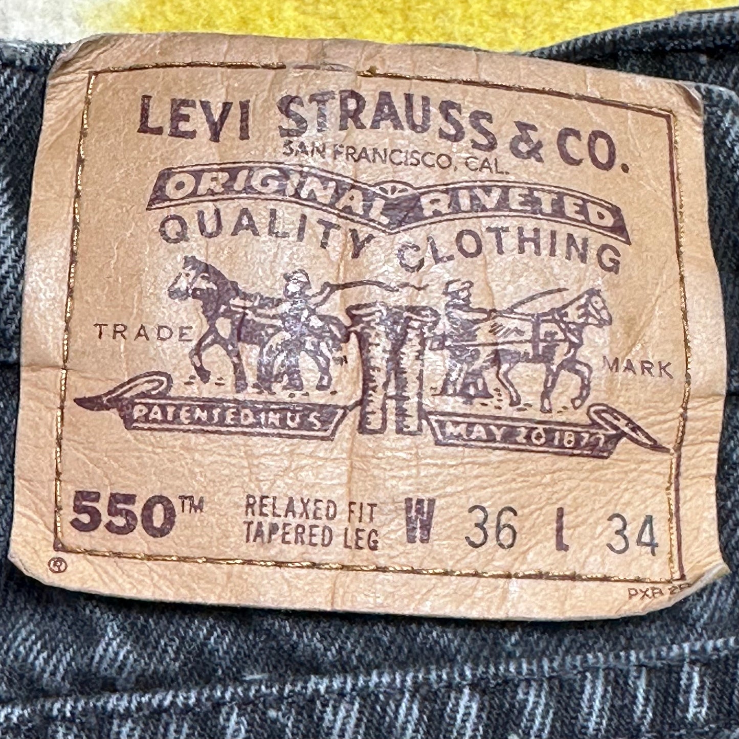 1990s Levi’s Black Denim 550 Jeans, 33.5"x33", Relaxed Fit, Tapered Leg, Orange Tab