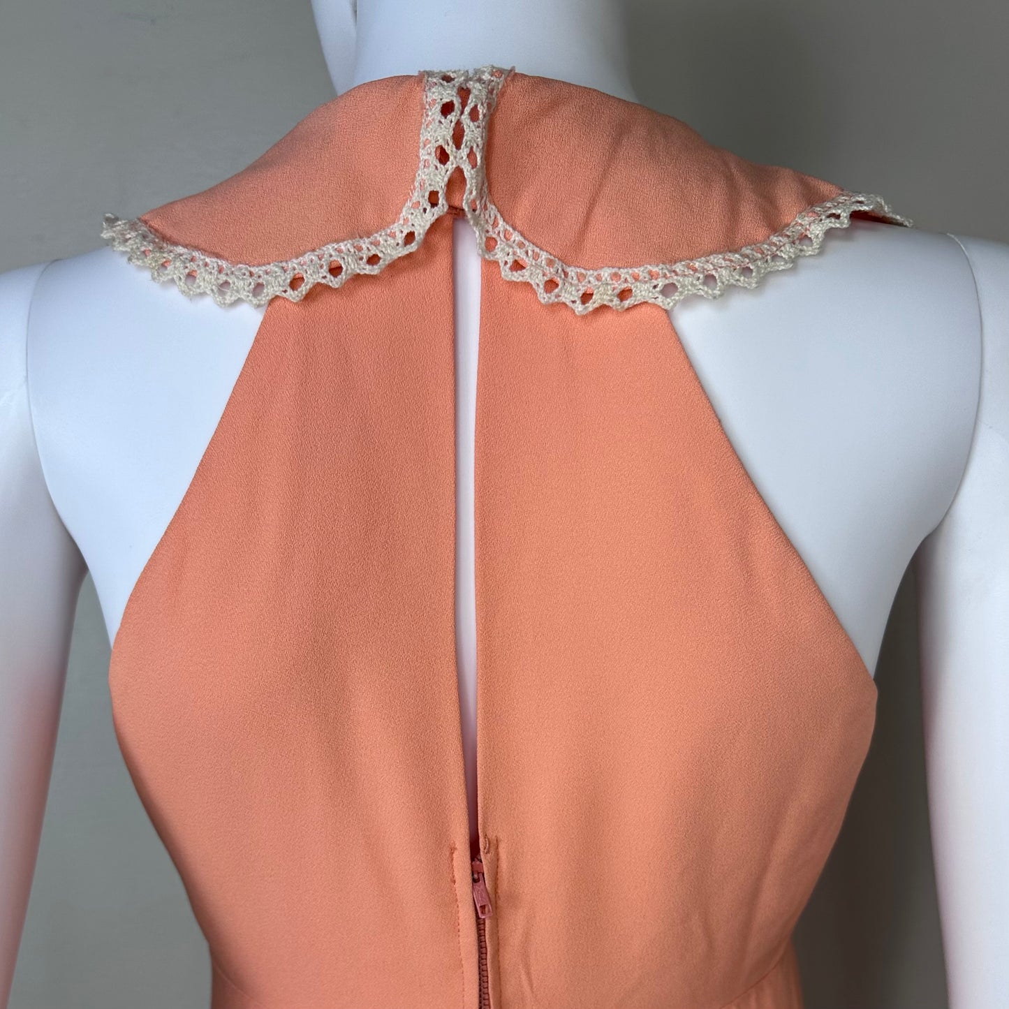 1970s Pastel Orange Sleeveless Maxi Dress with Matching Bolero, Joy Time Size X-Small