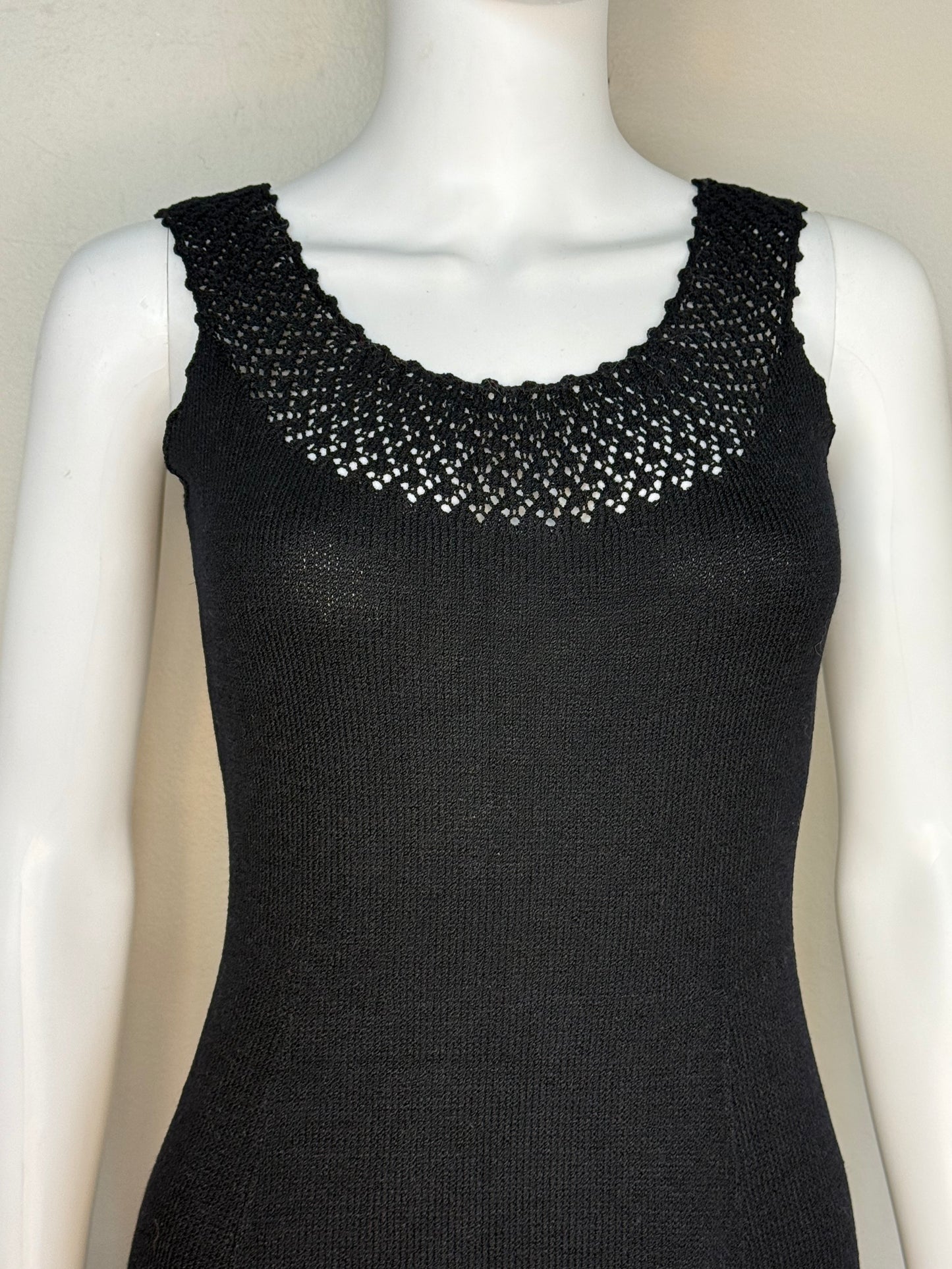 1960s/70s St John Knits Black Sleeveless Sweater Dress and Matching Short Sleeve Cardigan, Size X-Small