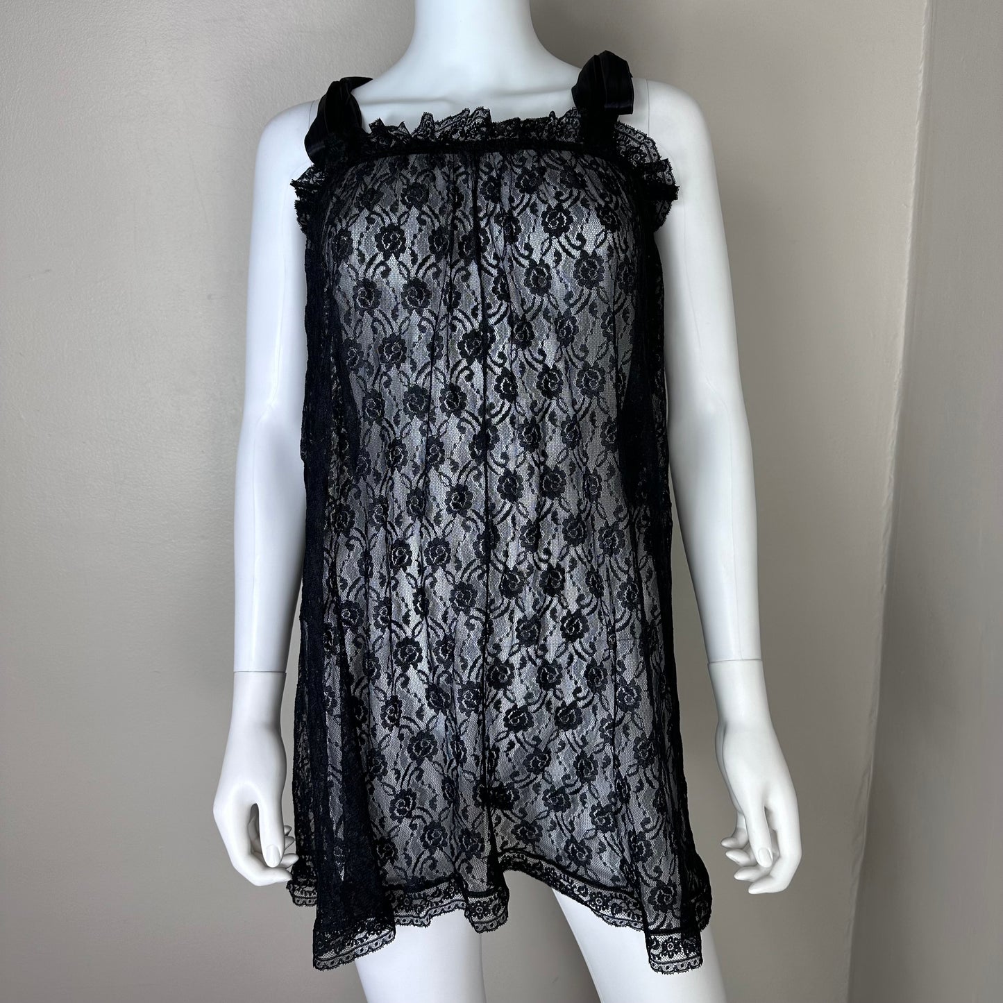 1960s Black Lace Baby Doll Nightgown, One Size, XS-Large