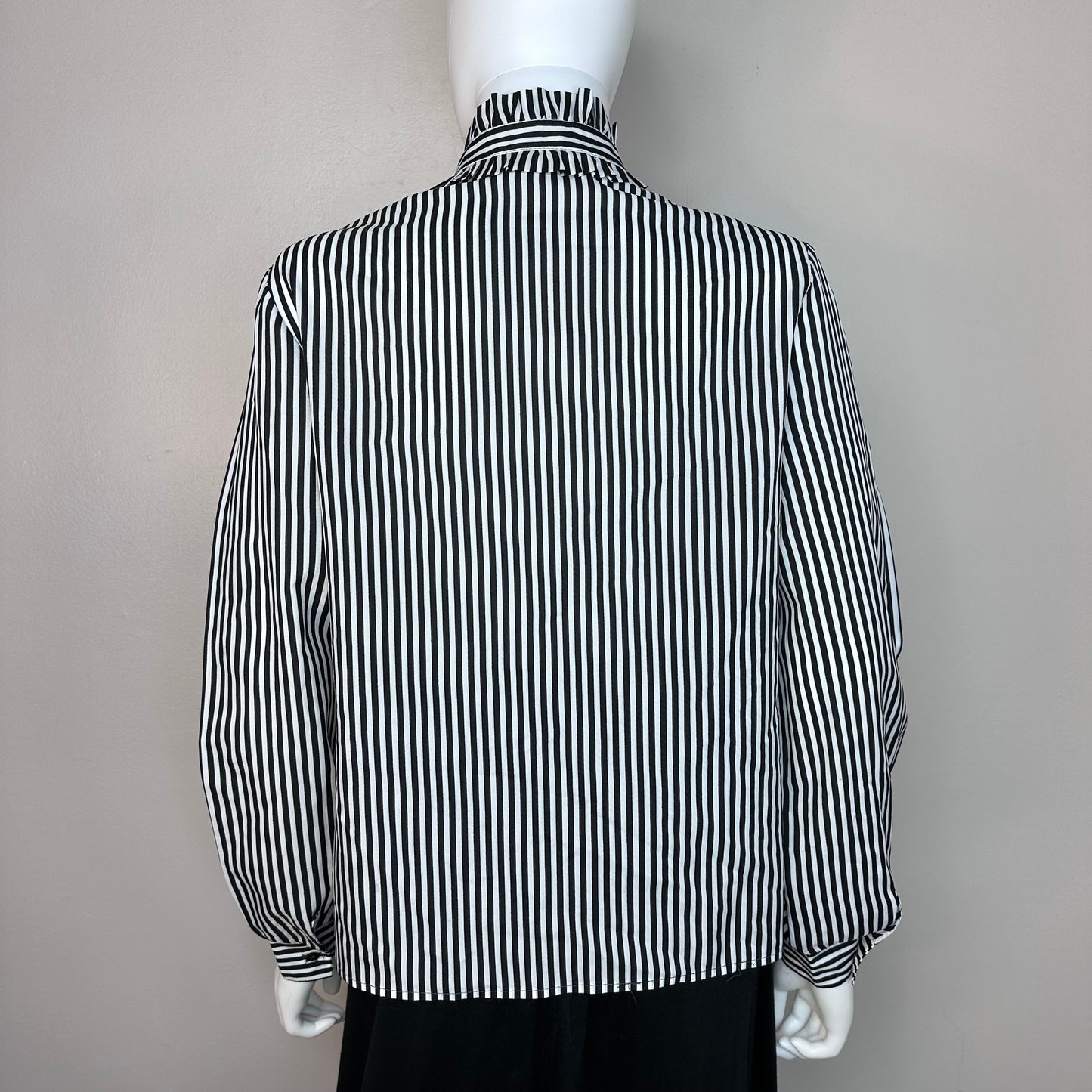 1980s Black and White Stripe Bow Neck Blouse, Isaac Hazan Size Medium