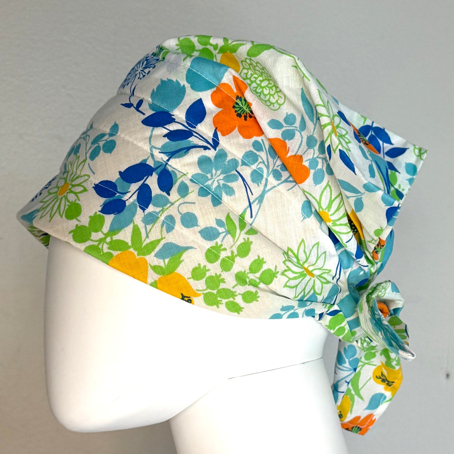 1960s/70s Floral Head Scarf with Foam Stabilizer, Tie in Back