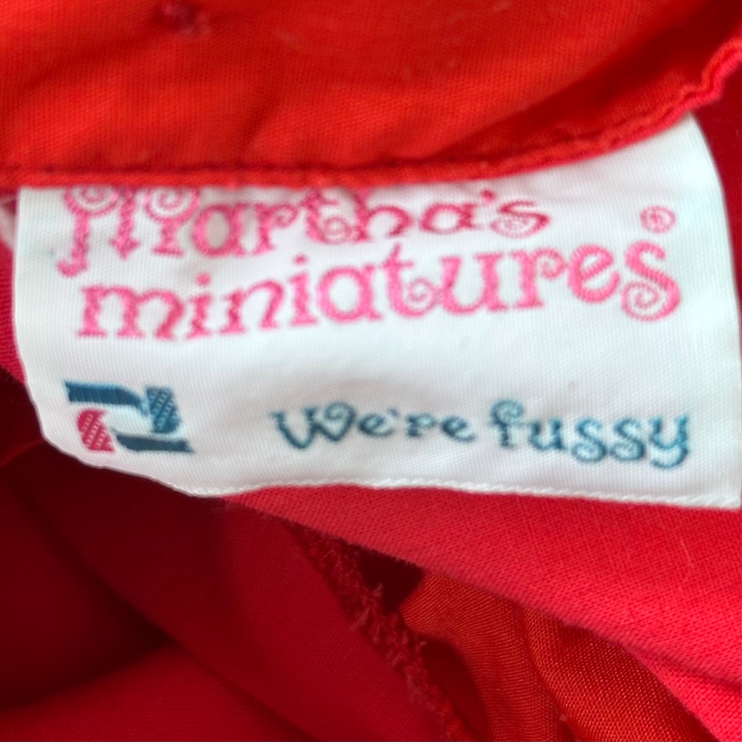 1980s Red Frilly Pinafore Dress, Martha’s Miniatures Size 2/3, We're Fussy