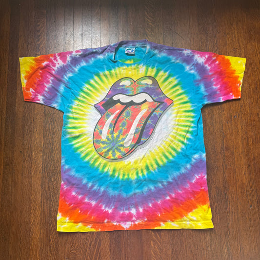 1990s Rolling Stones Concert T-Shirt, Acid Trip Tongue, Rainbow Tie Dye, Liquid Blue Size XL