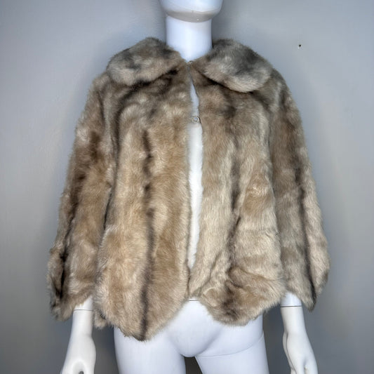 1960s Faux Fur Cape, Regina Glenara by Glenoit, Scalloped Hem