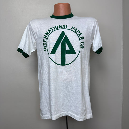1980s International Paper Co T-Shirt, Hanes Ringer Tee Size Small
