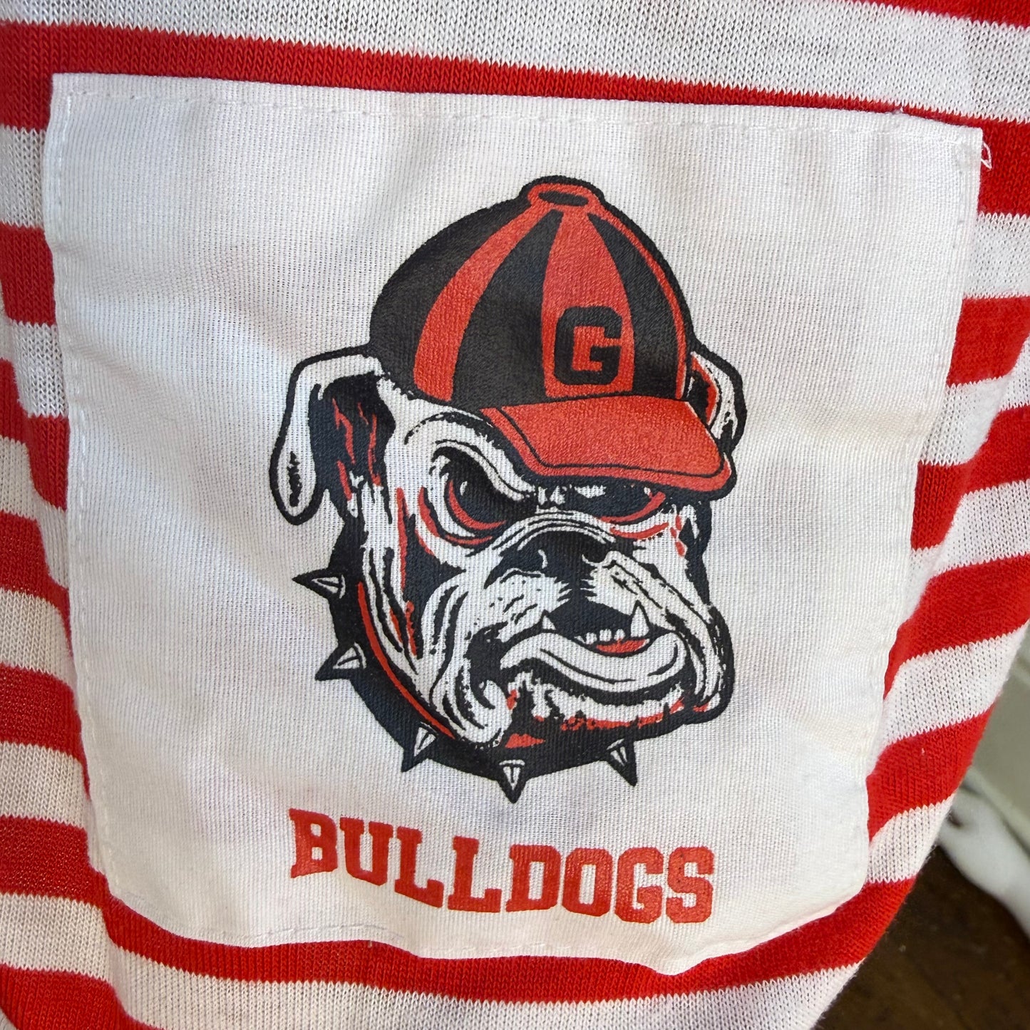 1980s/90s Georgia Bulldogs Striped Cropped T-Shirt, L.A. T Sportswear Size L/XL, University of Georgia