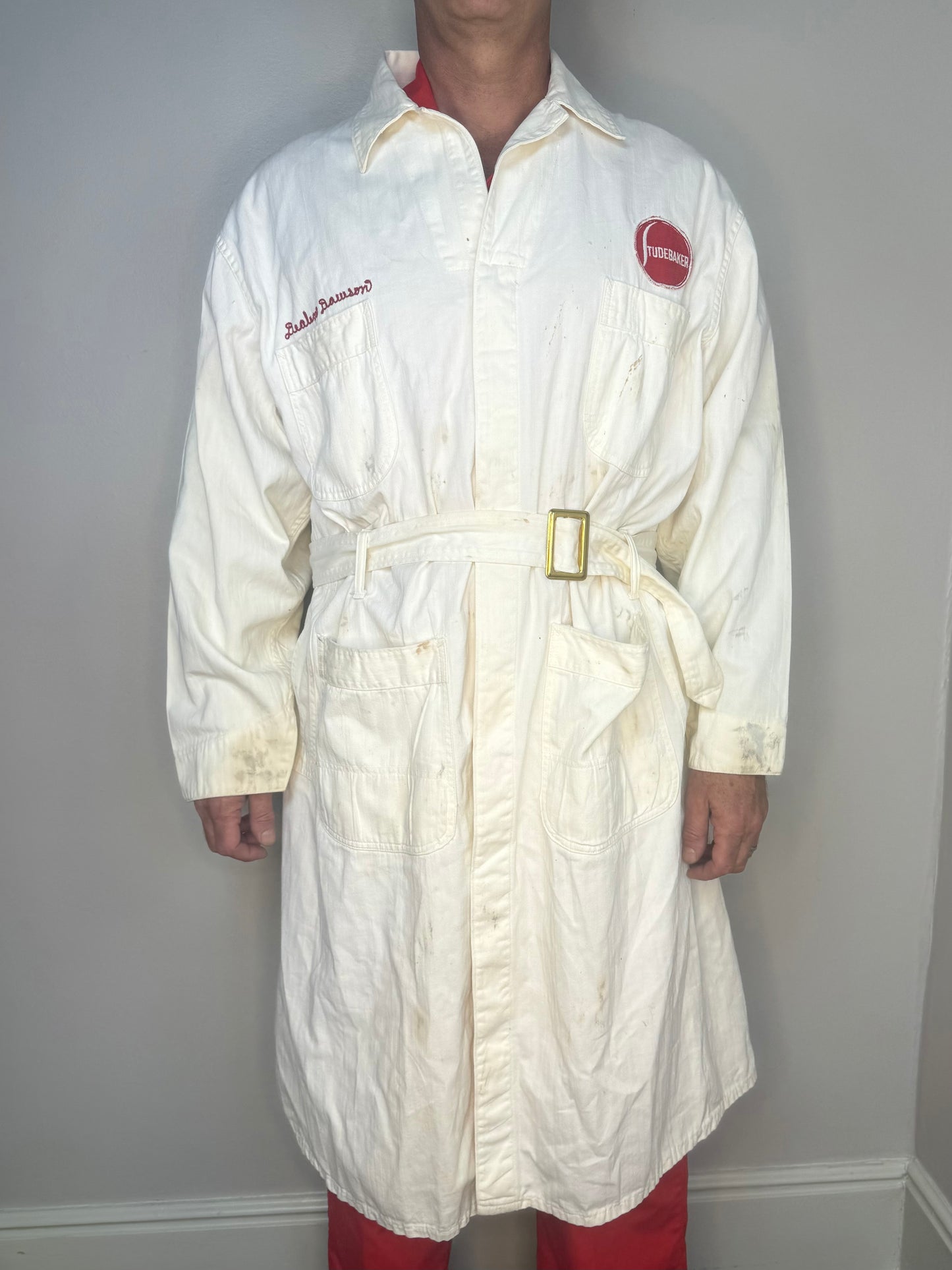 1950s Studebaker Shop Jacket, Cowden Size 46, Herringbone Twill, Klyce Motors, Chain Stitch Embroidery, 40s 50s Chainstitch Workwear Coat, Documented