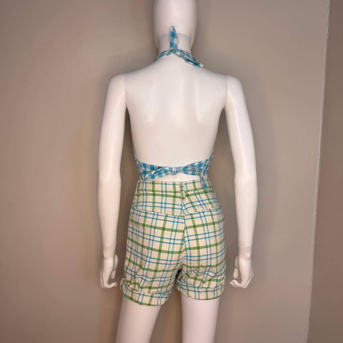 1960s/70s Plaid Shorts, Blue Green White, Size XS