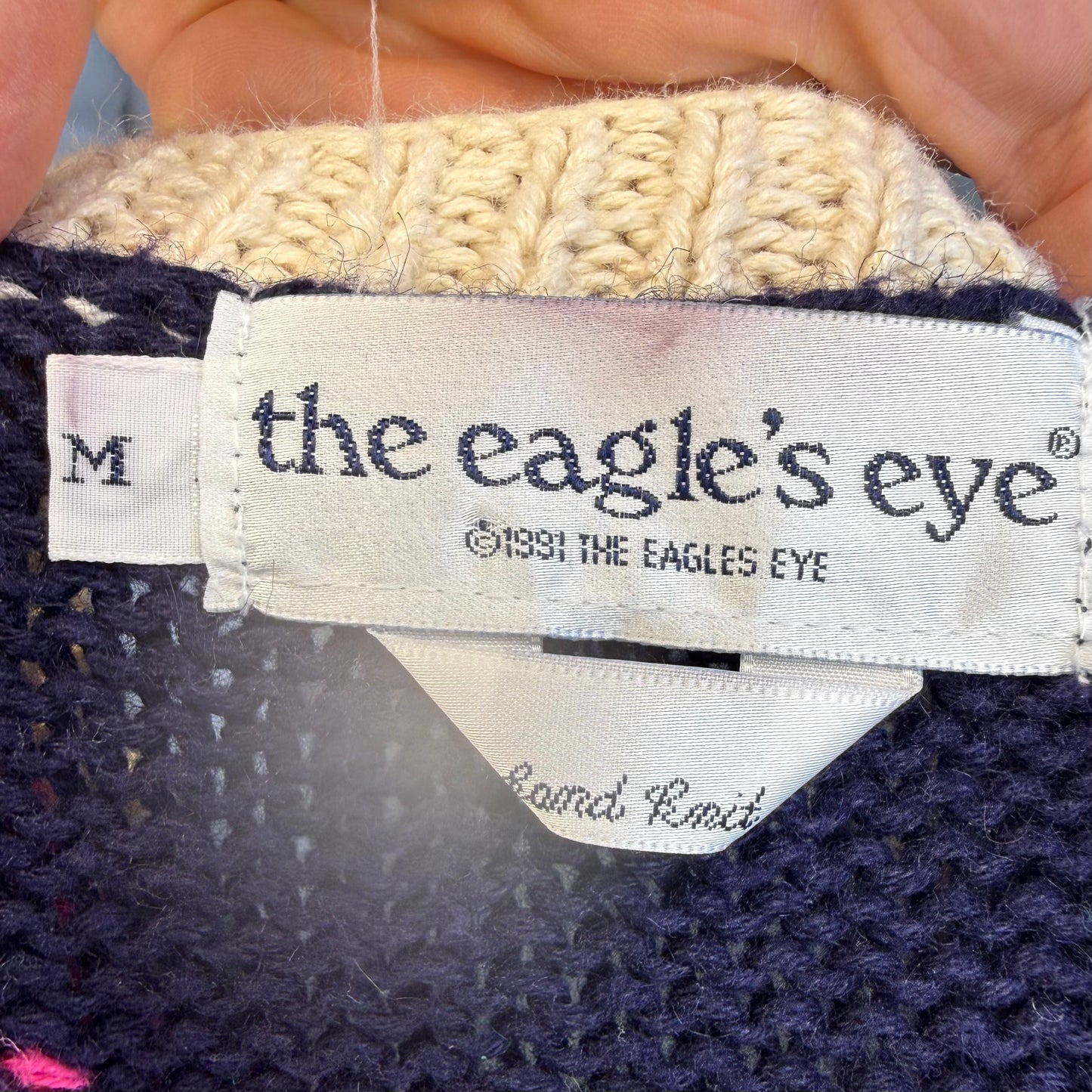 1990s Hand Knit Fruit and Vegetable Cardigan Sweater, The Eagle’s Eye Size Medium, 1991