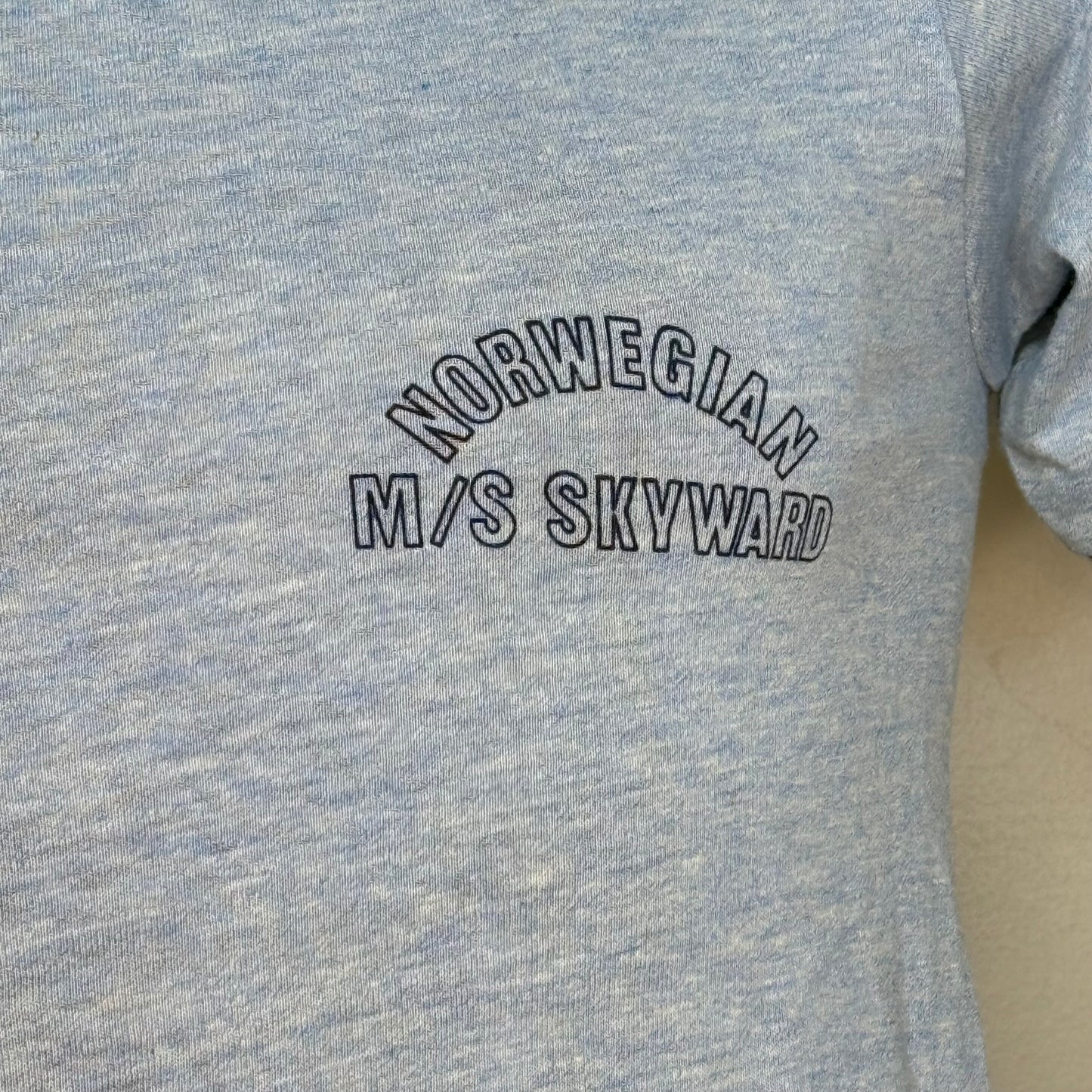 1970s Norwegian M/S Skyward T-Shirt, Sportswear Size XS/Small, Blue Ringer Tee