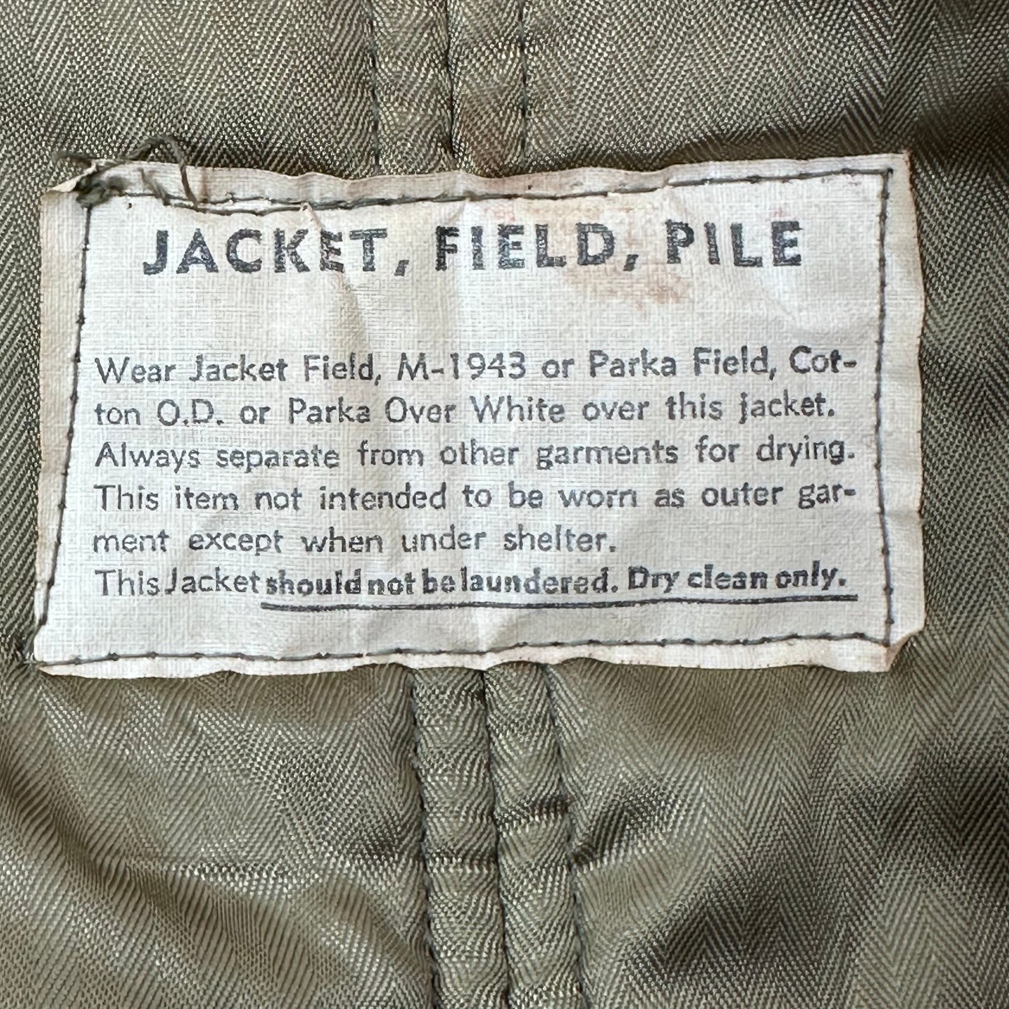 1940s M-1943 Field Jacket Pile Liner, Size 44 R, WW2 US Army Military