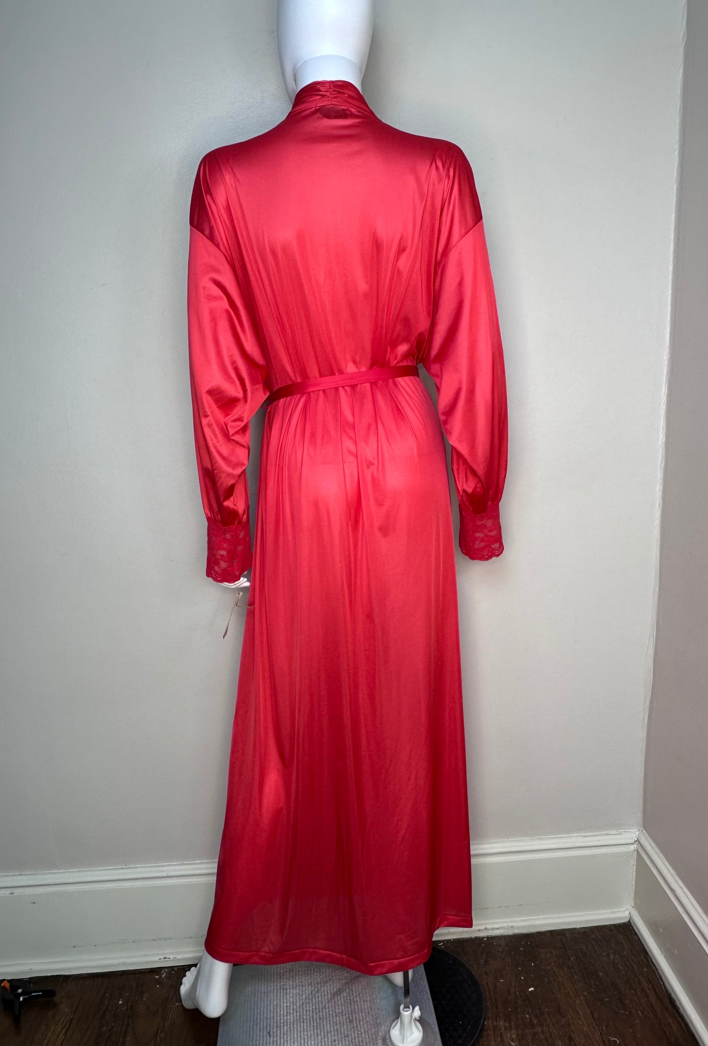 1980s Red Nylon Full Length Robe, Vanity Fair Size Large, Deadstock with Tags