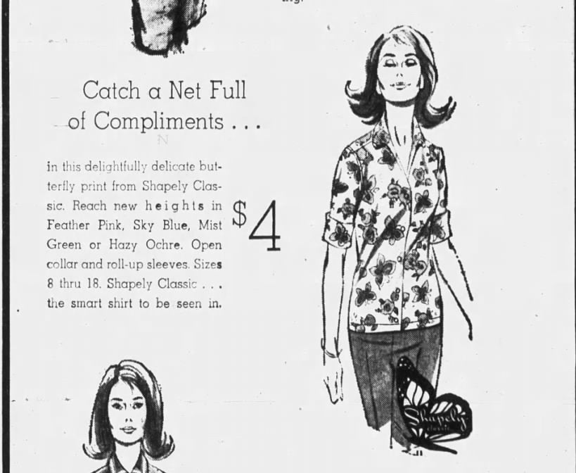 1960s Yellow Butterfly Blouse, Shapely Classic Size Medium