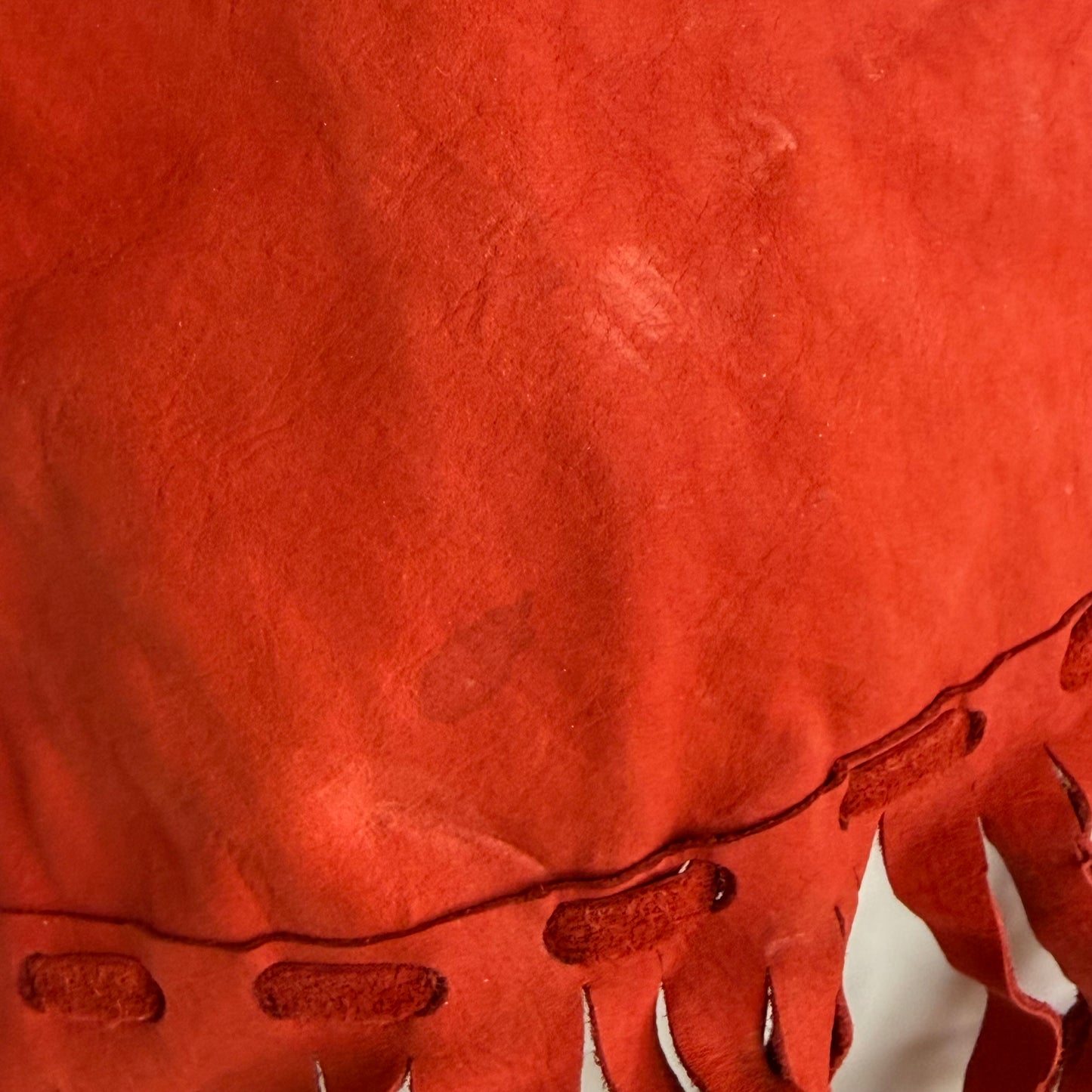 1970s Red Leather Halter Top with Fringe, Cropped, Lace Up Corset Bust, Open Back, Size XS/S