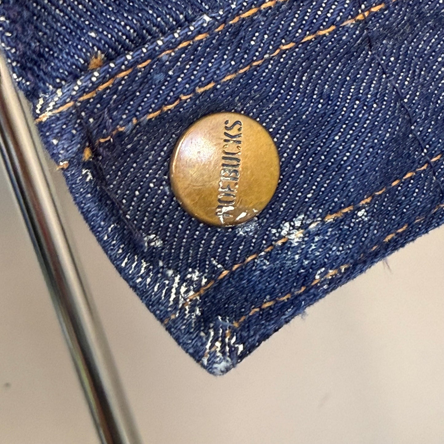 1960s Western Denim Jacket, Roebucks Sears Size Small, Front Pleats, Pocket Zippers