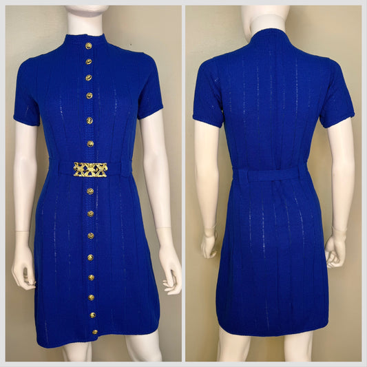 1960s/70s St John Knits Royal Blue Sweater Dress, Size Small