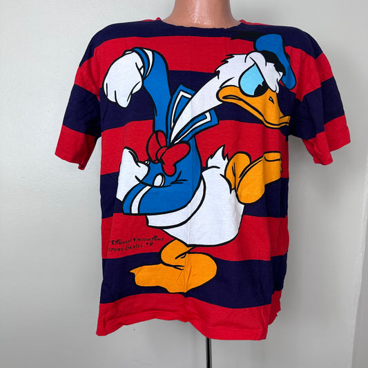 1980s/90s Striped Donald Duck T-Shirt, Mickey & Co by J.G. Hook Size L/XL, Walt Disney Productions Collectors Series #8