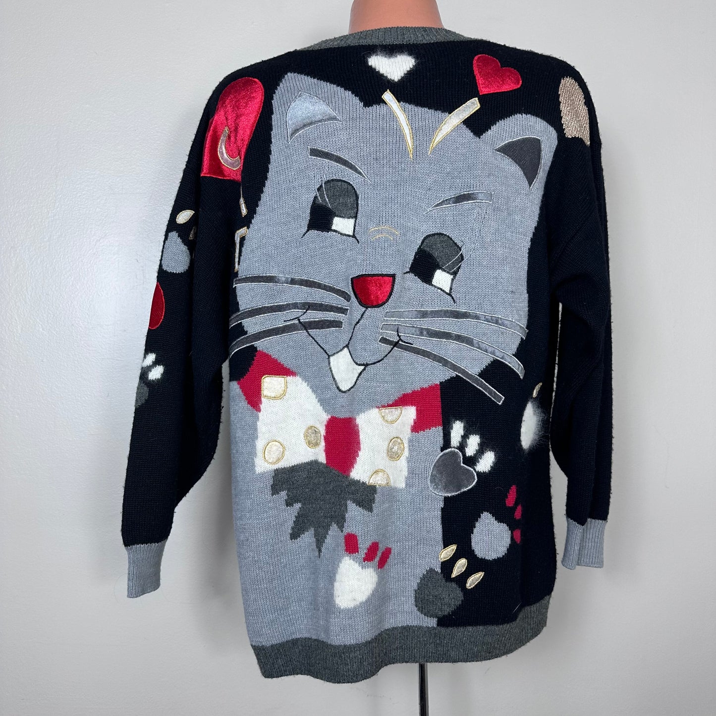 1990s Cat Love Cardigan Sweater, Joye + Fun Size Small-Large