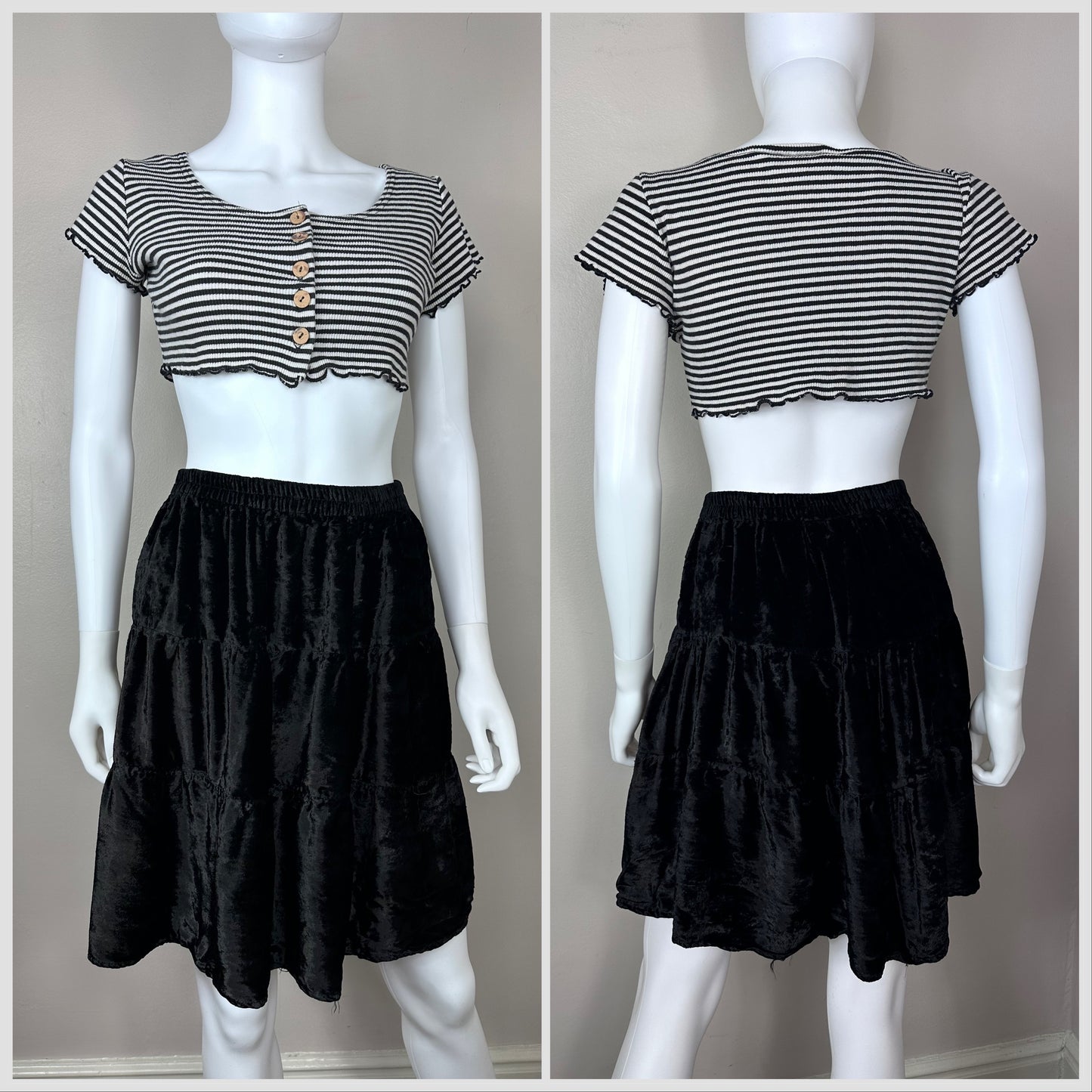 1990s Black and White Stripe Crop Top, Malibu Size XS-Small