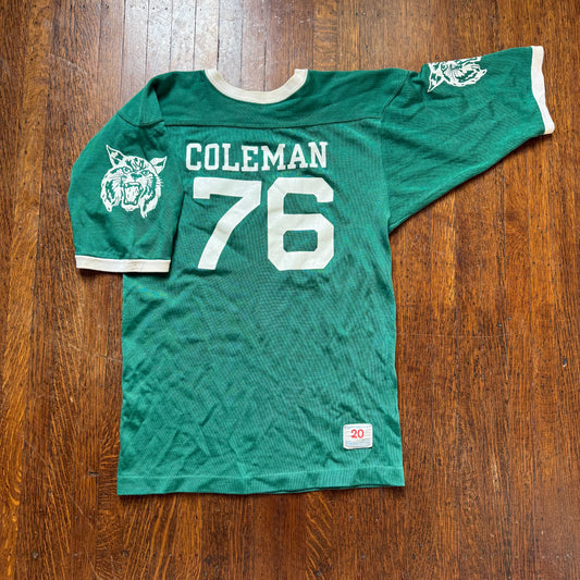1960s/70s Green Coleman Wildcats Jersey, Champion Products Size Small, Tigers, 76