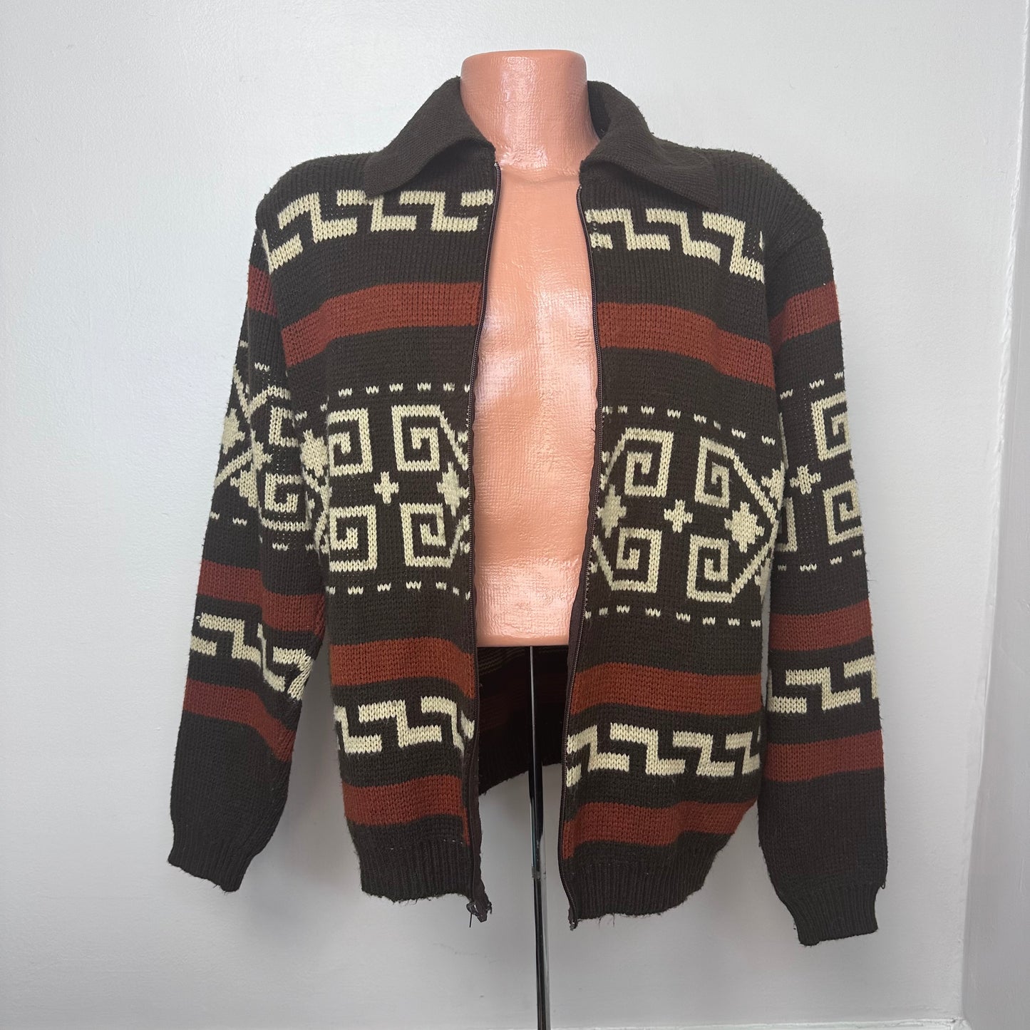 1970s Zip Up Cardigan Sweater, Christoper Rand Size XL, Big Lebowski Style, The Dude