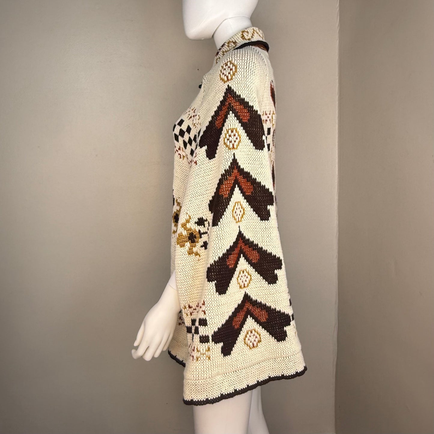 1970s Folk Art Knitted Cape, Sturbridge by Roosevelt, Open Sizing