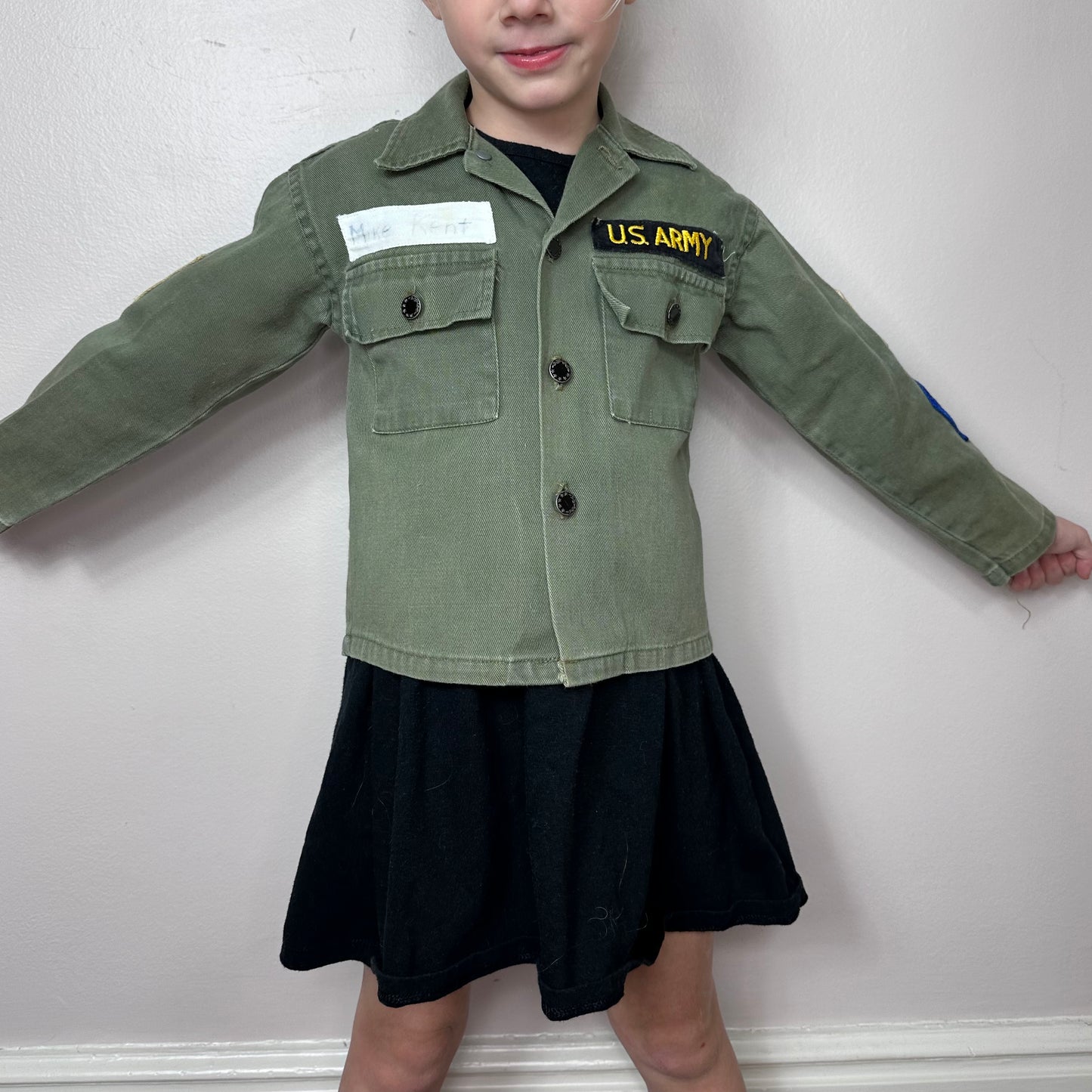 1960s Kids US Army Jacket, Herman Iskin & Co Pla-Master Play Suit Fatigue Outfit Costume Size 4