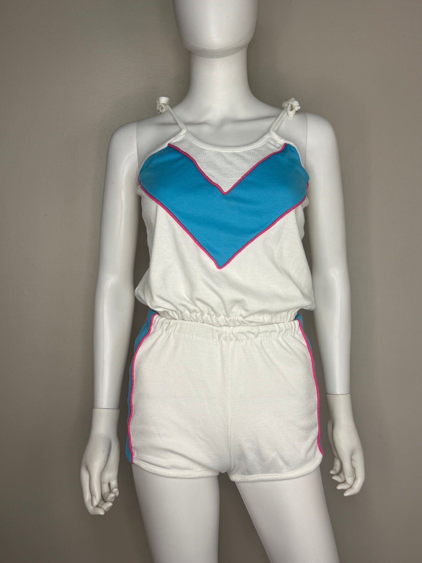 1980s White and Aqua Knit Top and Shorts Set, Fashion Square Size XS