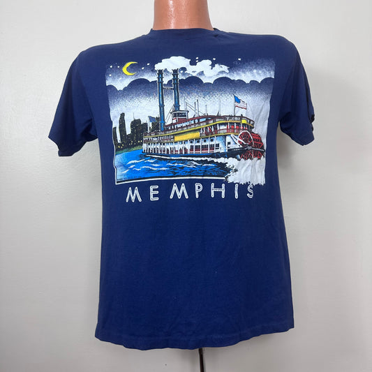 1980s Memphis T-Shirt, Mississippi River Boat, Royal First Class Size Medium