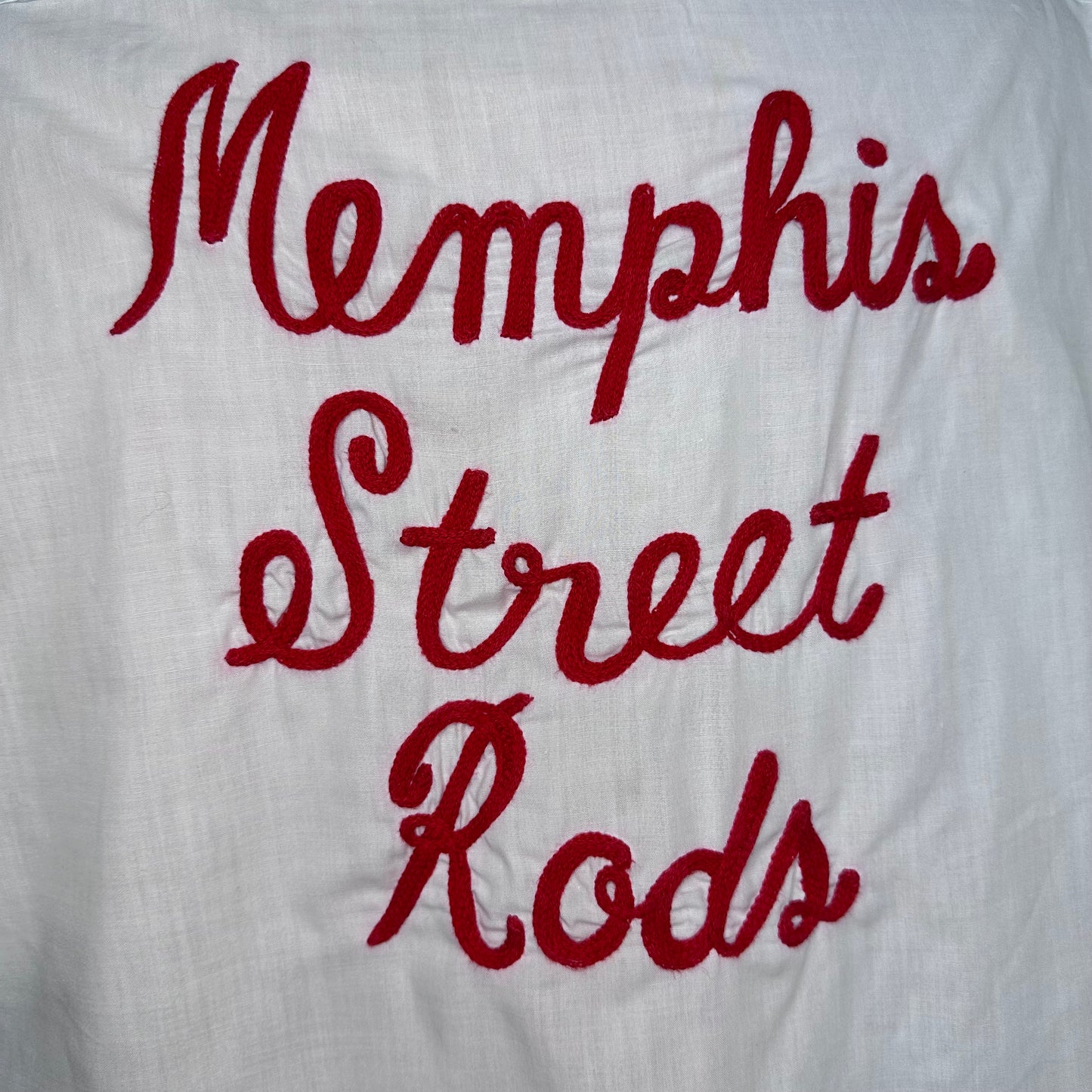 1970s Memphis Street Rods Shirt, Kings Road Sears Size Large, Chain Stitch Embroidery