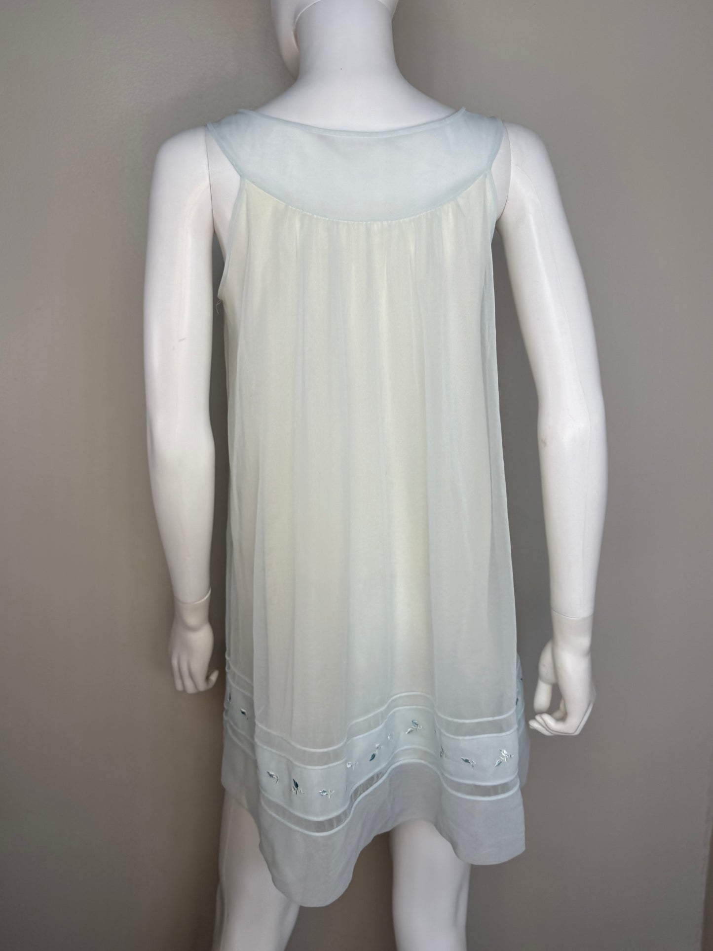 1960s Pale Blue Peignoir Set, Nightgown and Short Sleeve Robe, Shadowline Petite Size XS