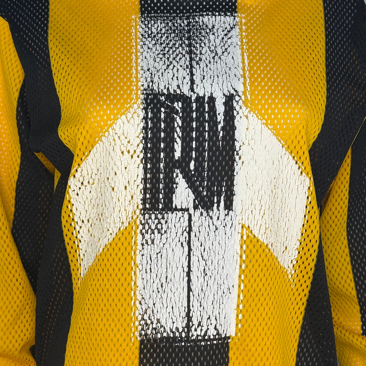 1970s Yellow and Black Stripe Mesh Motocross Jersey, Trim Size Medium, No 267