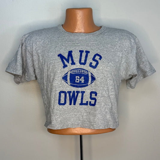 1980s MUS Owls Football Cropped T-Shirt, Champion Size Medium, Memphis University School