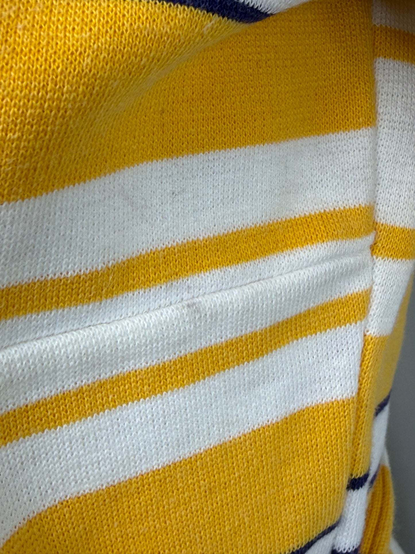 1960s Yellow Striped Tunic and Navy Blue Knit Pants Set, Jantzen Size XS-Small, V Neck Belted T-Shirt
