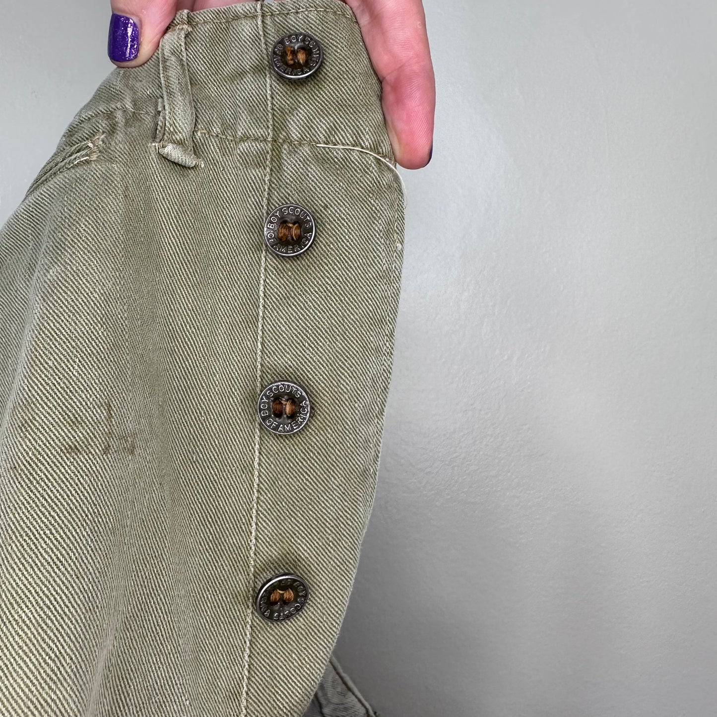 1940s/50s Boy Scouts Twill Uniform Shorts, 26" Waist, Button Fly, Distressed