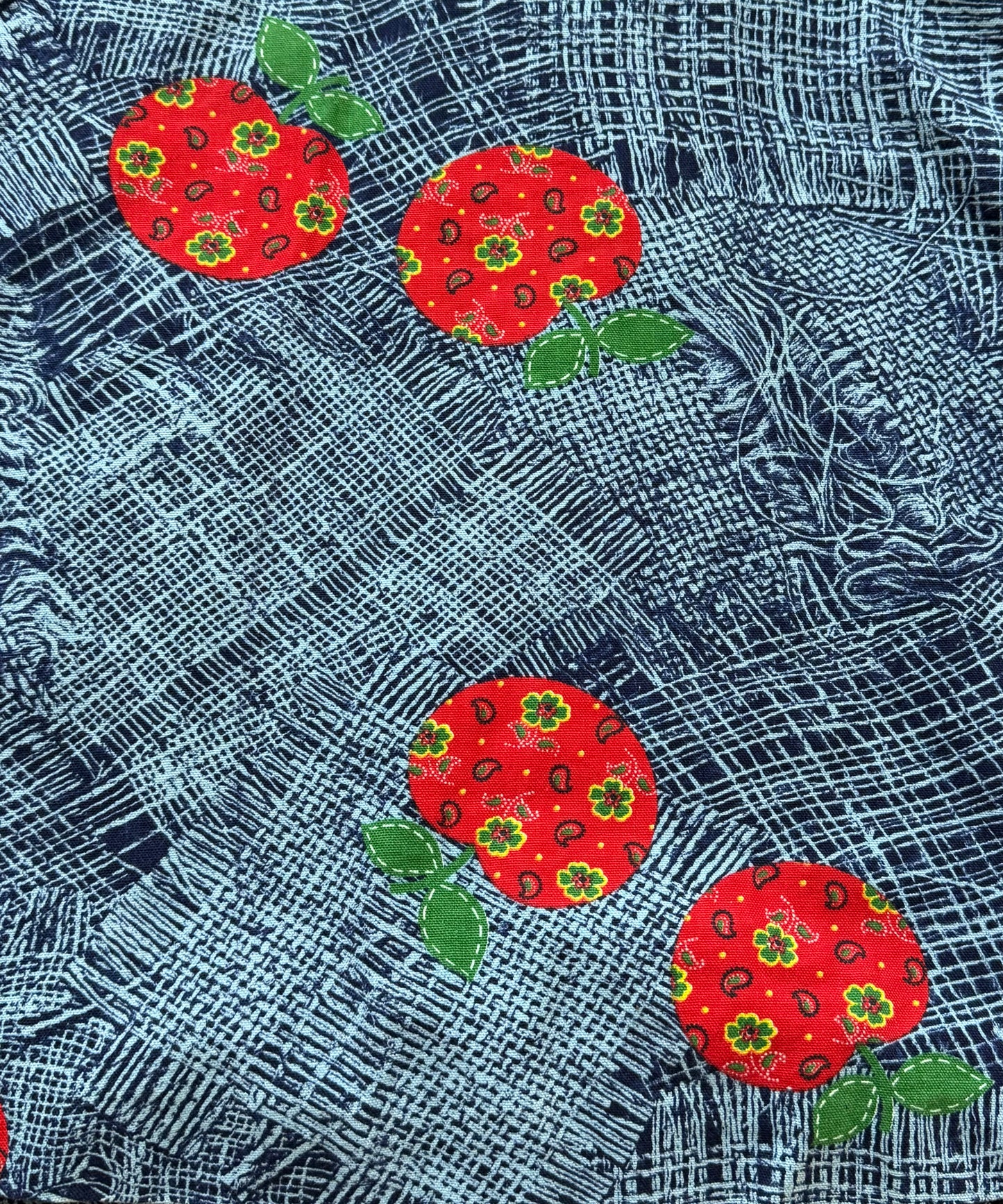 1970s Girls’ Jumper, Low Back Overall Dress, Apple Print, Handmade Size 8