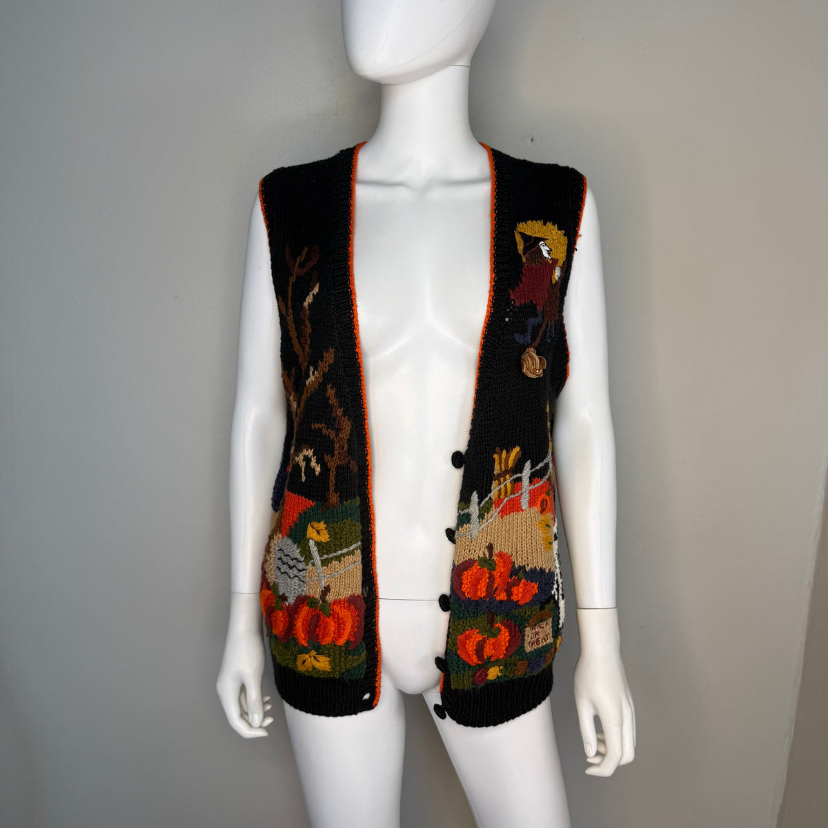 1990s Halloween Sweater Vest Cardigan, Boundary Waters Size Large, Haunted House, Witch, Ghost, Spooky Tree