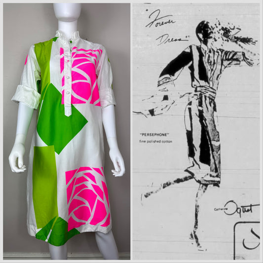 1970s/80s Neon Floral “Forever” Dress by Catherine Ogust for Penthouse Gallery Size S-M